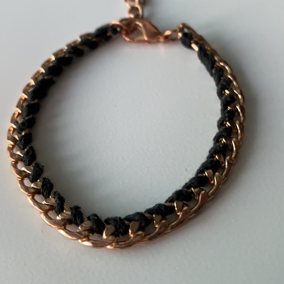 Bracelet - black string and rose gold chain thin - Picture 3 of 6